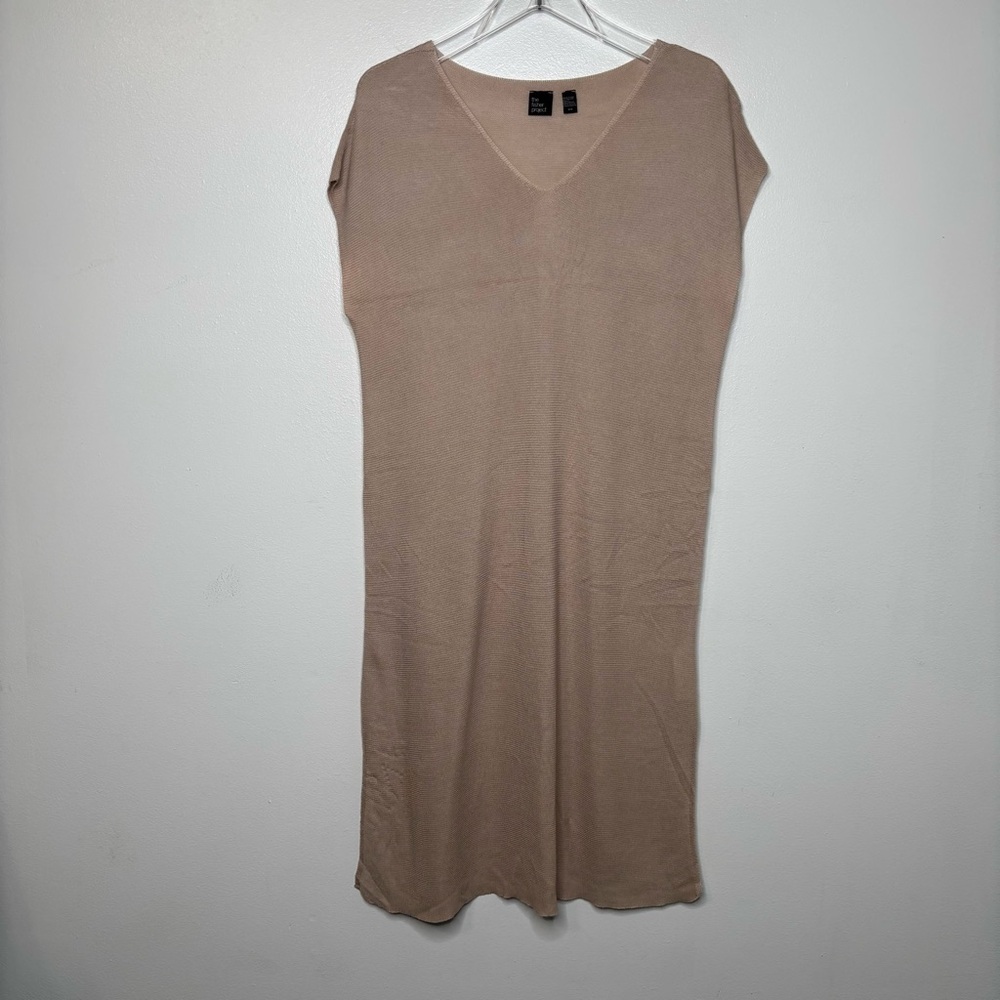 The Fisher Project V-Neck Knit Shift Dress Tan Tencel Cap Sleeve Medium